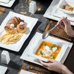 MALACASA, Serie Mario, 28-teilig Kombiservice Aus Porzellan Geschirrset Mit Je 6 Schalen, 6 Dessertteller, 6 Suppenteller, 6 Speiseteller, 2 Rechteckige Platten Und 2 Salz- Und Pfefferdosen -cardport shop 00848828380ea1cc516743136899276b