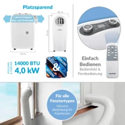 Blaupunkt Klimagerät ARRIFANA 1414L, Mobile Klimaanlage Für Zuhause, Büro Oder Wohnwagen, Wohnmobil [Energieklasse A/A+]. 14000 BTU (4 KW) -cardport shop 154d9b656941d1c16b59c5d38a3fc356