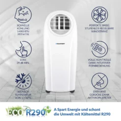 Blaupunkt Klimagerät ARRIFANA 1414L, Mobile Klimaanlage Für Zuhause, Büro Oder Wohnwagen, Wohnmobil [Energieklasse A/A+]. 14000 BTU (4 KW) -cardport shop 1bb3fba6733afc8374bf97416a60d555