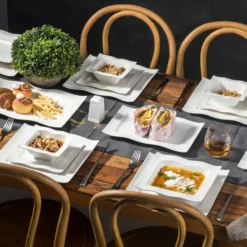 MALACASA, Serie Mario, 28-teilig Kombiservice Aus Porzellan Geschirrset Mit Je 6 Schalen, 6 Dessertteller, 6 Suppenteller, 6 Speiseteller, 2 Rechteckige Platten Und 2 Salz- Und Pfefferdosen -cardport shop bc57c86290a474a497354f5b85d61391