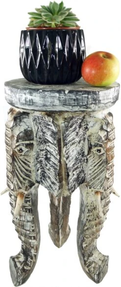 Blumenbank, Hocker, Dreibeiniger Beistelltisch, Dekoobjekt Elefanten Kopf - 50 Cm