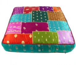 Orientalisches Eckiges Patchwork Kissen 50 Cm, Sitzkissen, Bodenkissen Mit Baumwollfüllung - Grün, Türkis/bunt